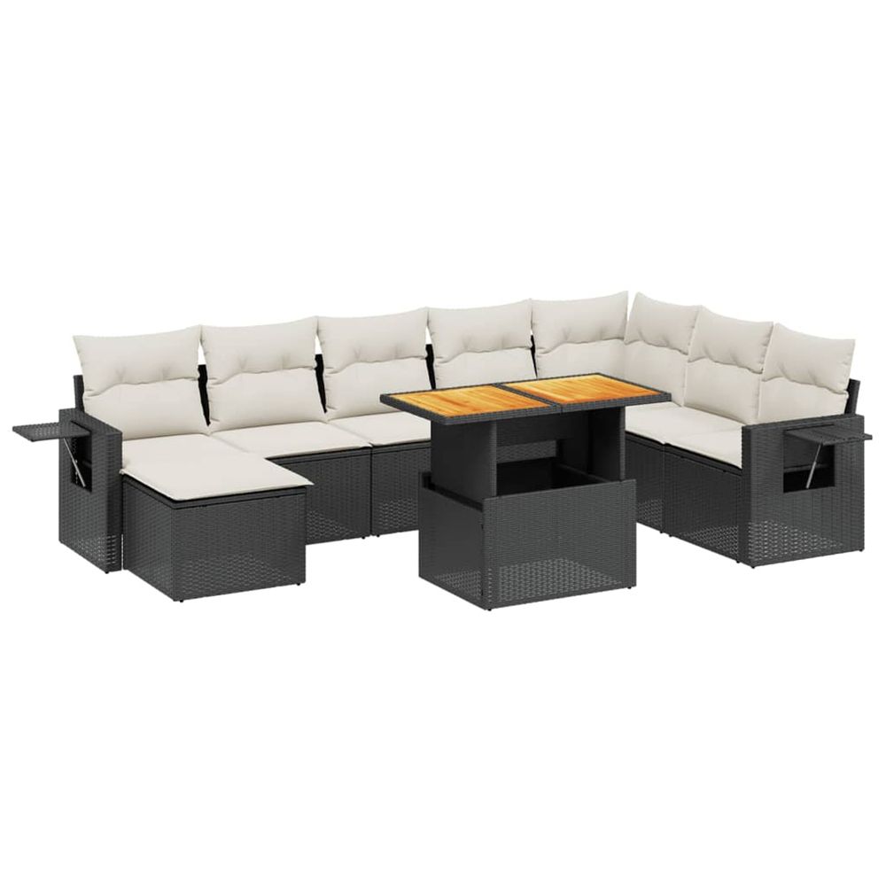 Salon de jardin 9 pcs avec coussins noir résine tressée