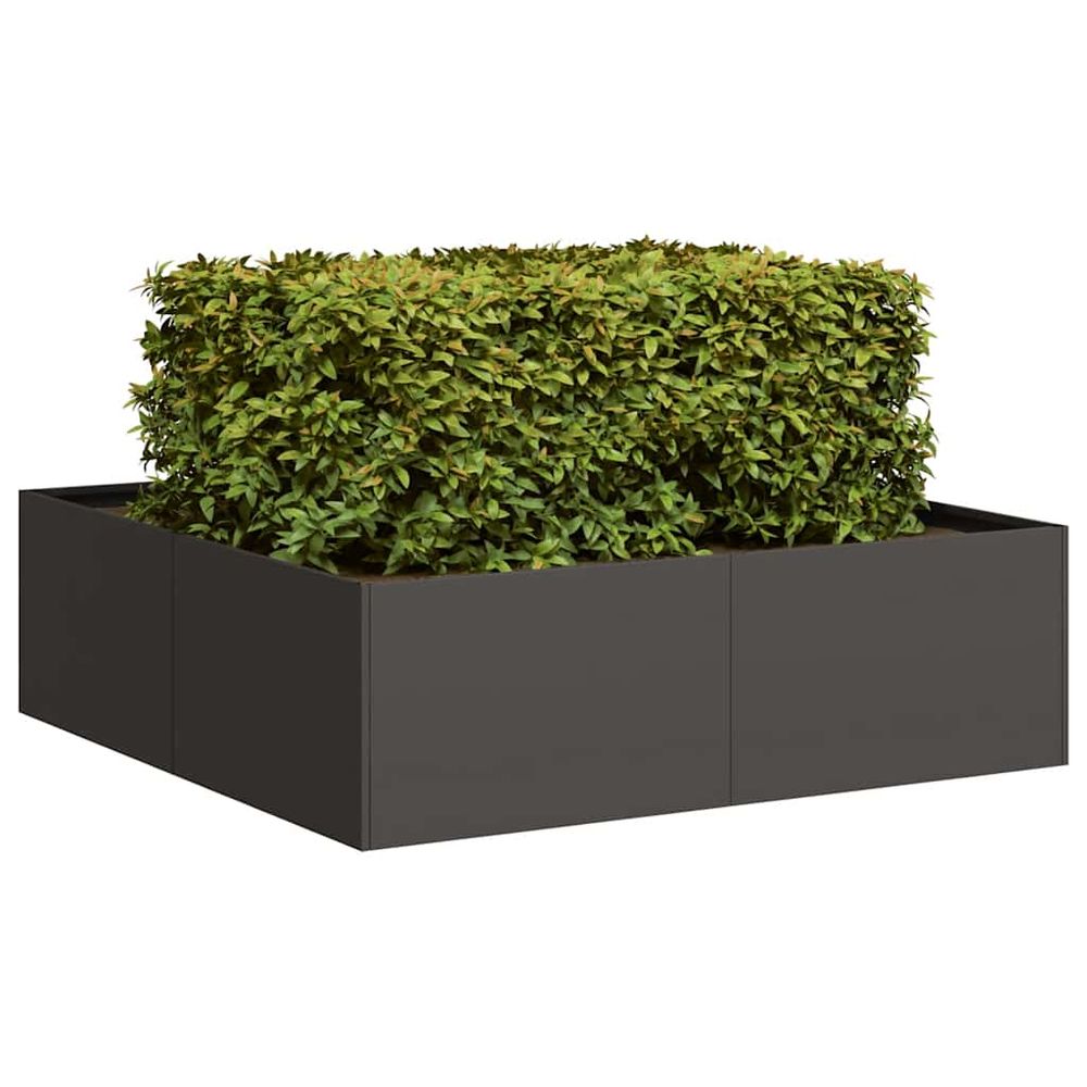 Carré potager bas design moderne en acier laminé à froid pour culture de fleurs et légumes noir 100x100x30cm