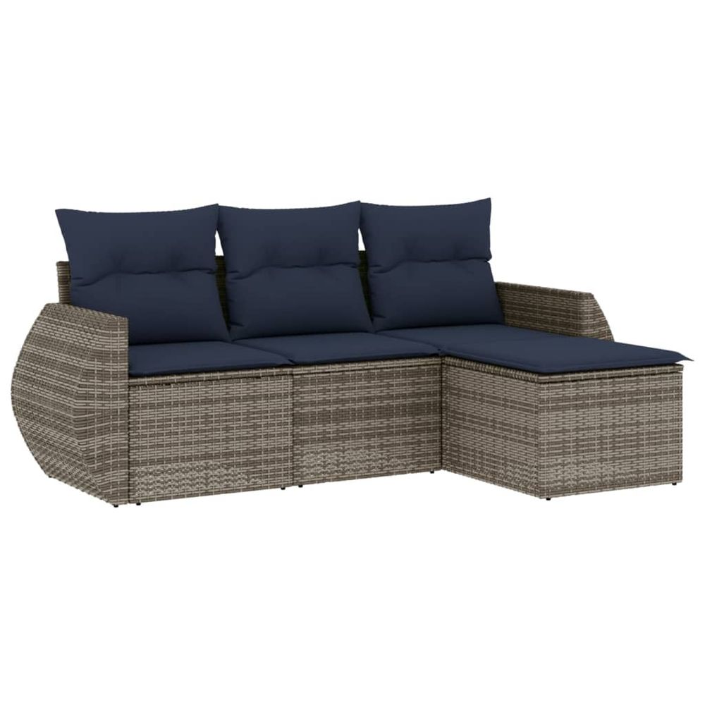 Ensemble de canapé de jardin 4 pcs avec coussins gris résine tressée