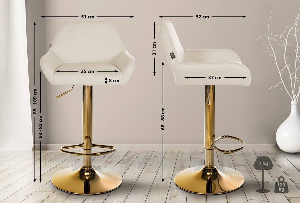 Tabouret de bar braga tissu doré