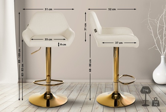 Tabouret de bar braga tissu doré