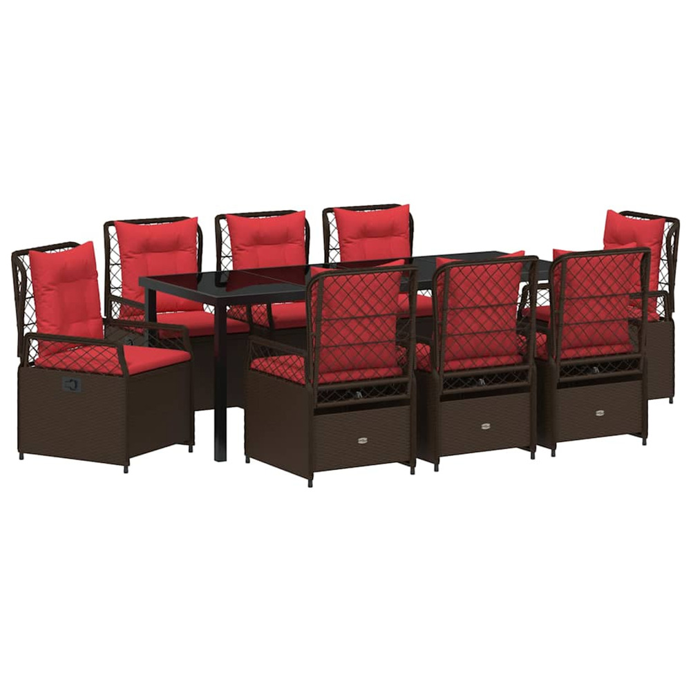 Ensemble de salle à manger pour jardin 9 pcs marron polyrotin