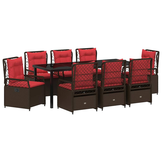 Ensemble de salle à manger pour jardin 9 pcs marron polyrotin