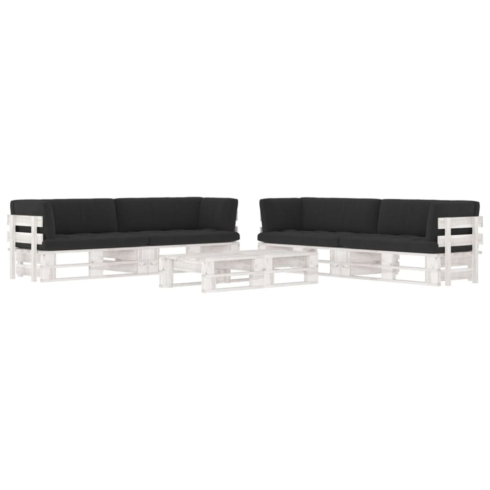 Salon de jardin palette 6 pcs et coussins pin imprégné de blanc