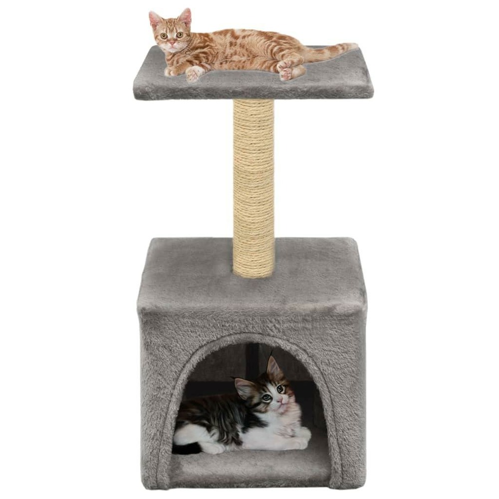 Arbre à chat griffoir grattoir niche jouet animaux peluché en sisal 55 cm gris