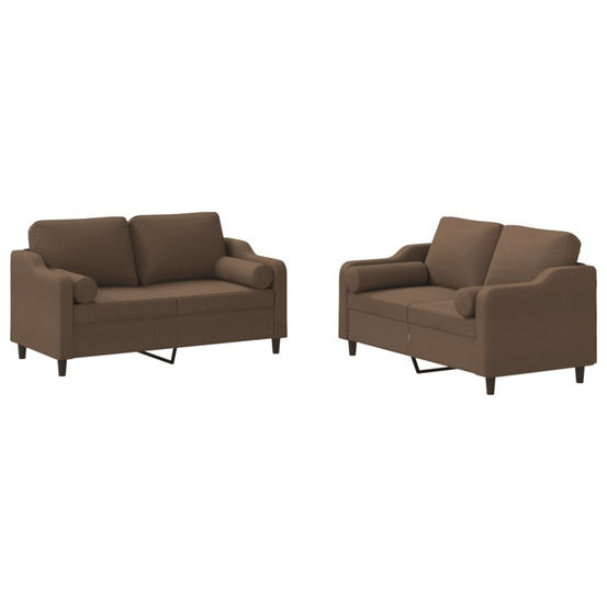 Ensemble de canapés 2 pcs avec coussins marron tissu