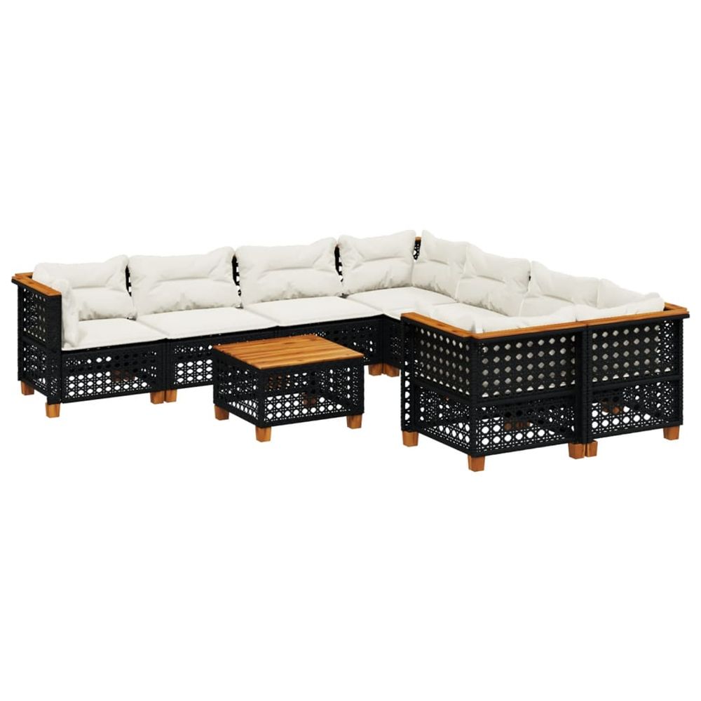 Salon de jardin 9 pcs avec coussins noir résine tressée