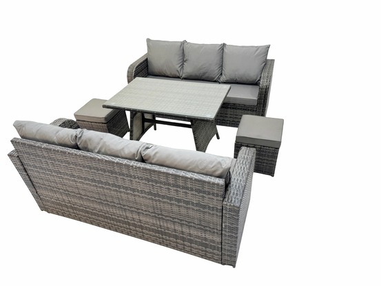 8 places garden furniture canapé set table à manger rectangulaire 2 petits tabourets intérieur extérieur rattan set gris foncé mixte