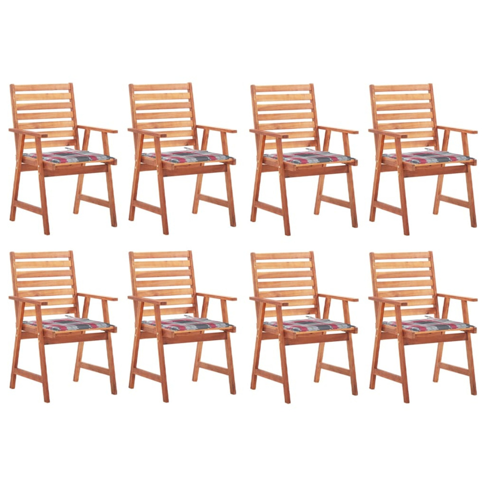 Chaises à manger d'extérieur lot de 8 et coussins acacia massif
