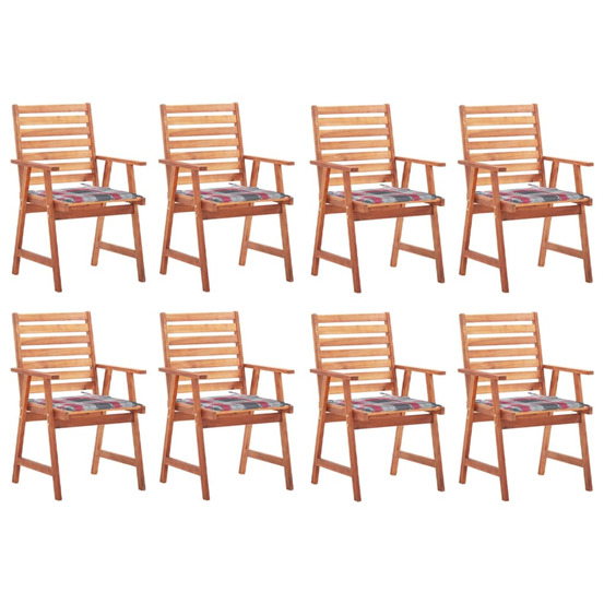 Chaises à manger d'extérieur lot de 8 et coussins acacia massif