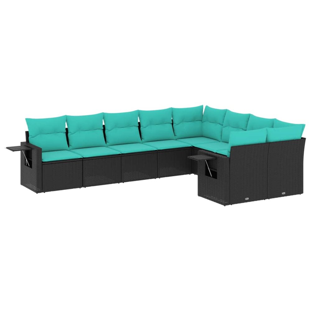 Salon de jardin 9 pcs avec coussins noir résine tressée
