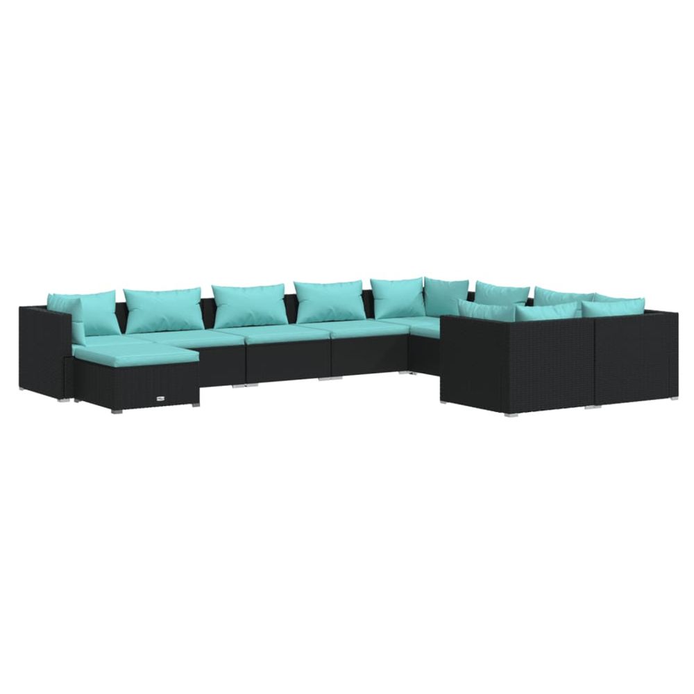 Salon de jardin 10 pcs avec coussins résine tressée noir