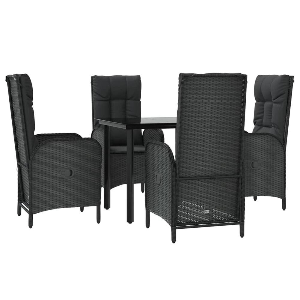 Mobilier à dîner salon de jardin et coussins 5 pièces noir résine tressée