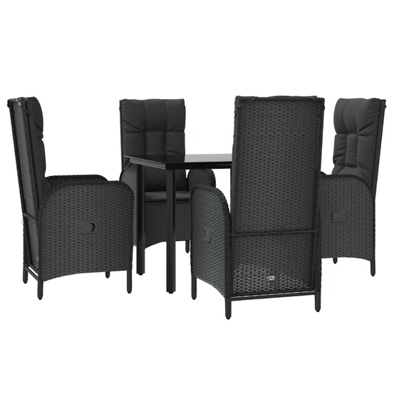 Mobilier à dîner salon de jardin et coussins 5 pièces noir résine tressée