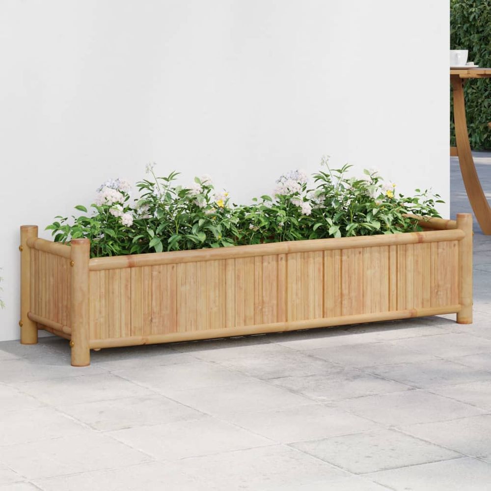 Jardinière rectangulaire bambou naturel pour plantes et fleurs 100x25 cm