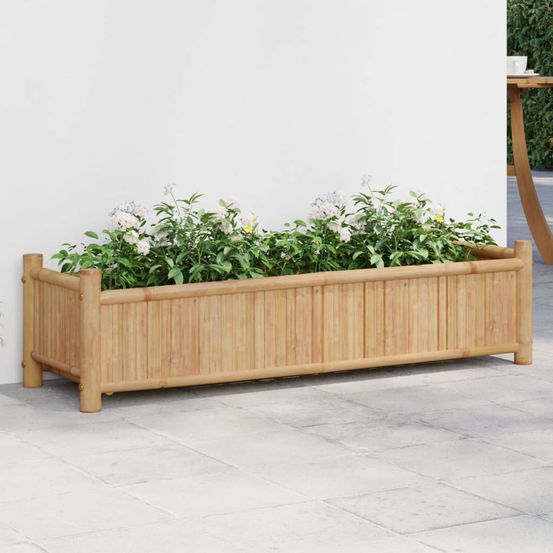 Jardinière rectangulaire bambou naturel pour plantes et fleurs 100x25 cm