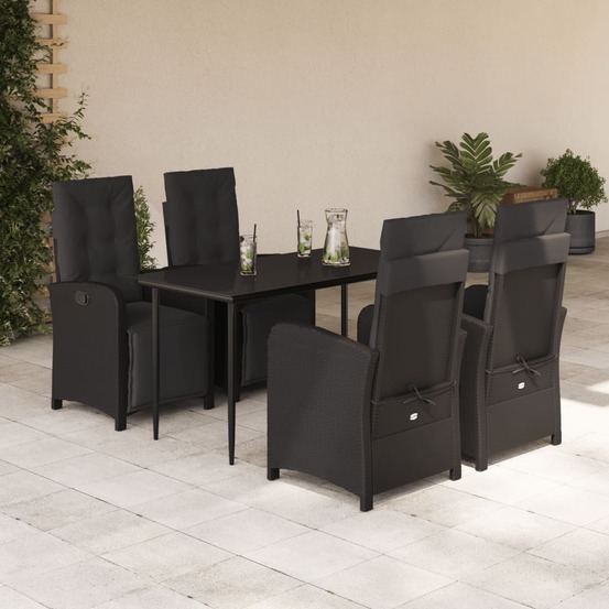 Ensemble à manger de jardin coussins 5pcs noir résine tressée
