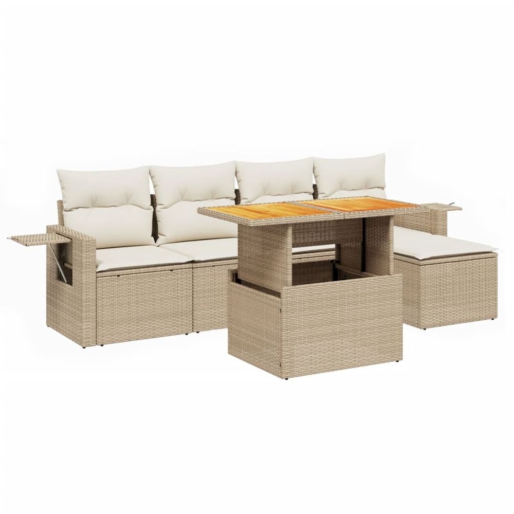 Salon de jardin avec coussins 6 pcs beige résine tressée