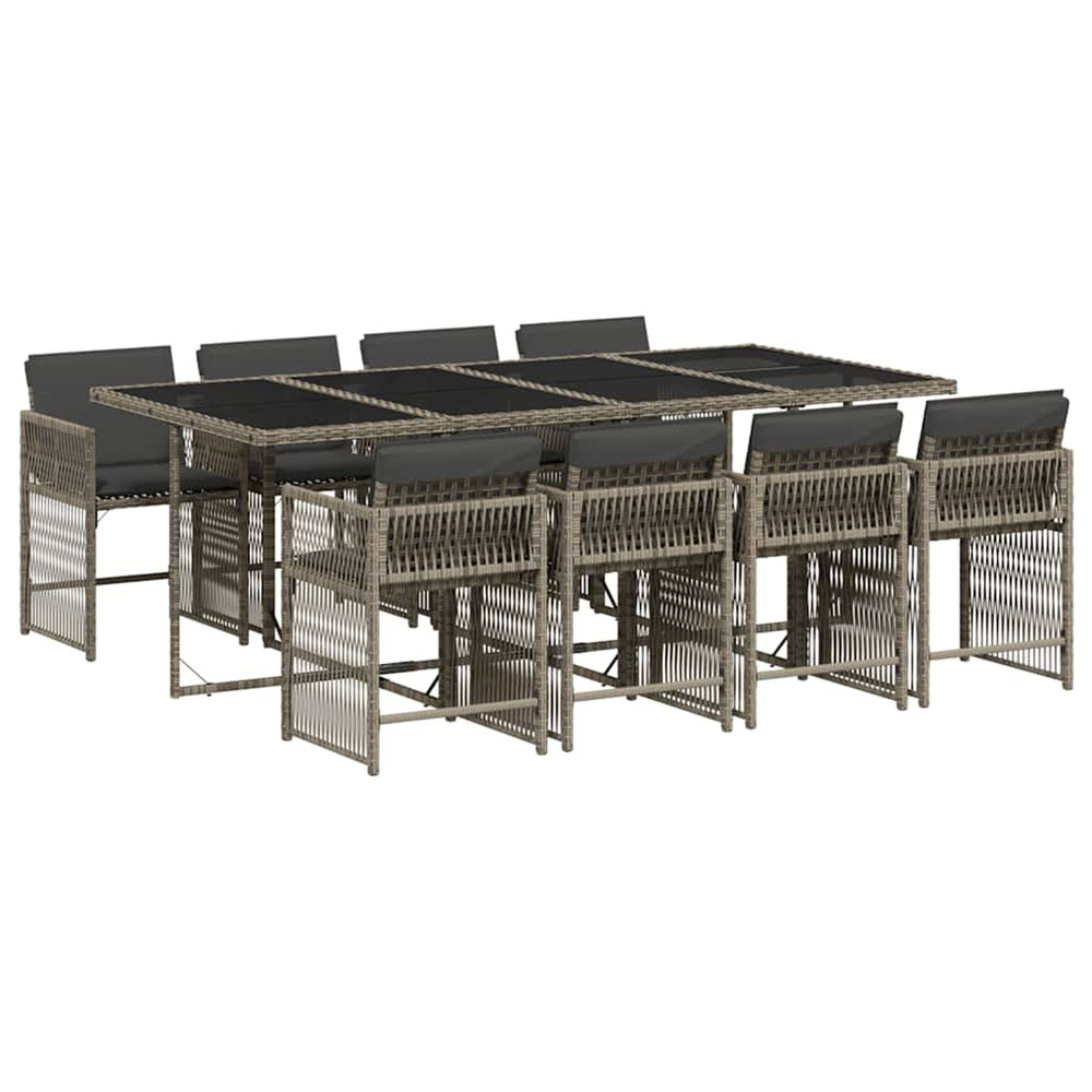 Ensemble à manger de jardin 9 pcs coussins gris résine tressée