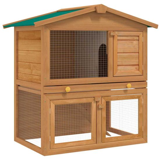 Grand clapier en bois 2 étages avec enclos et rampe pour jardin