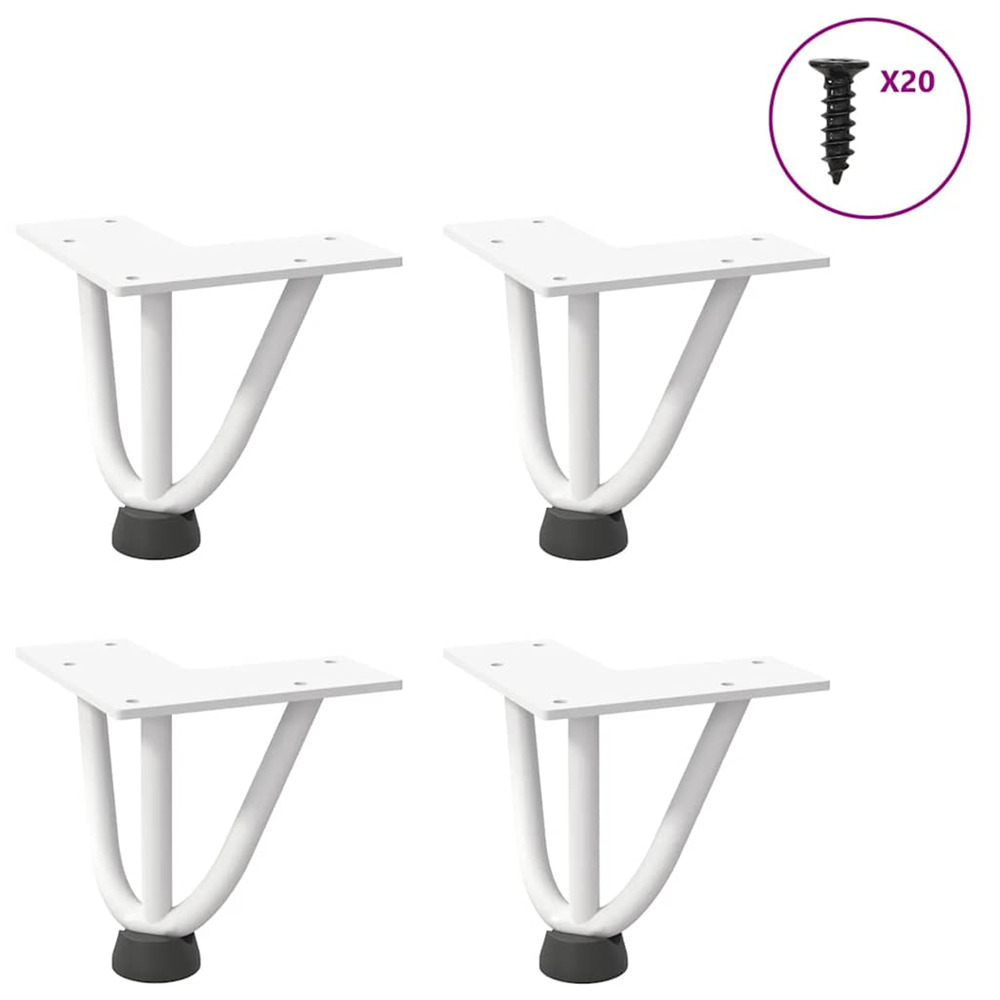 Pieds en épingle à cheveux pour table basse 4 pièces blanc 10 cm acier massif