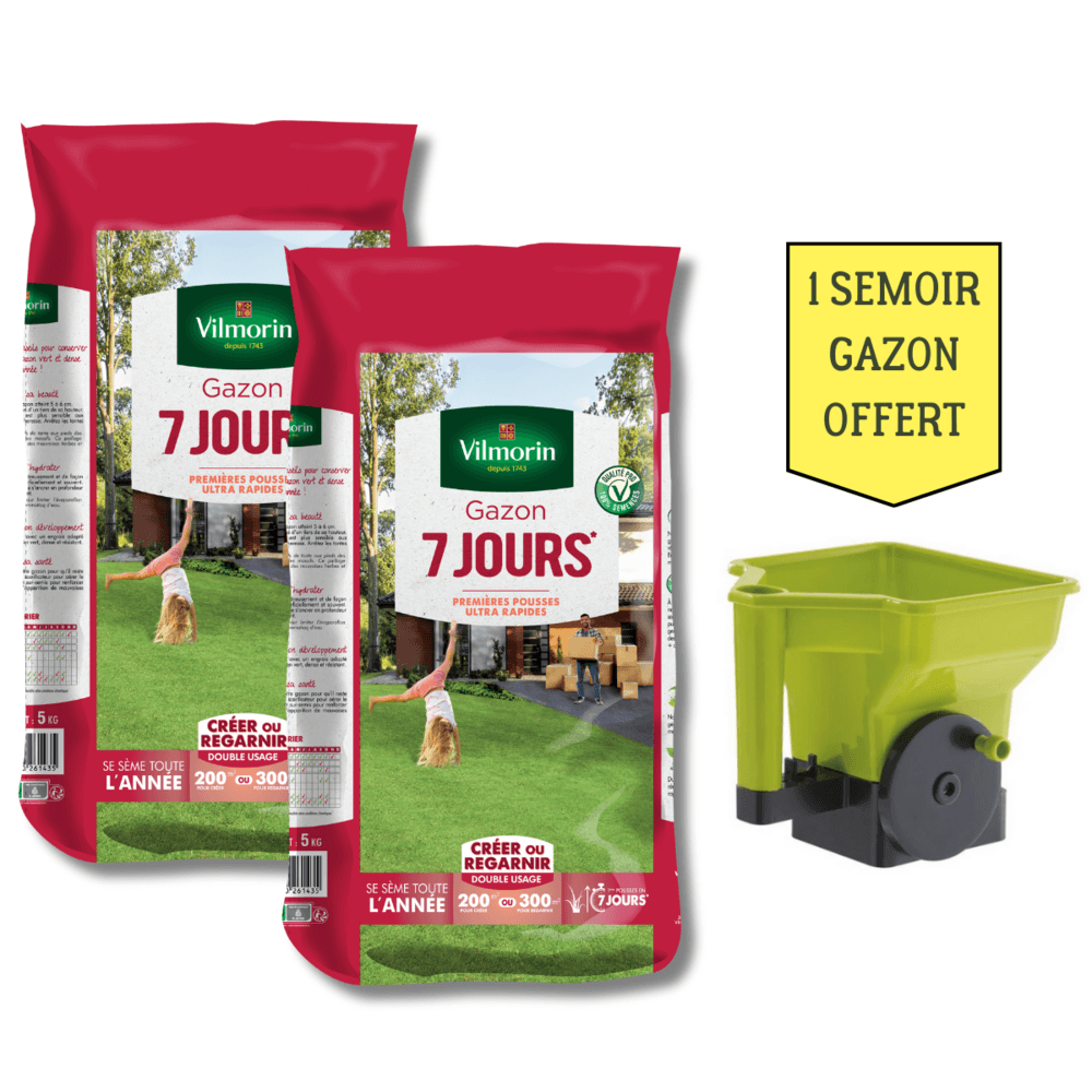 Gazon 7 jours - 5 kg (x2) + semoir à gazon offert