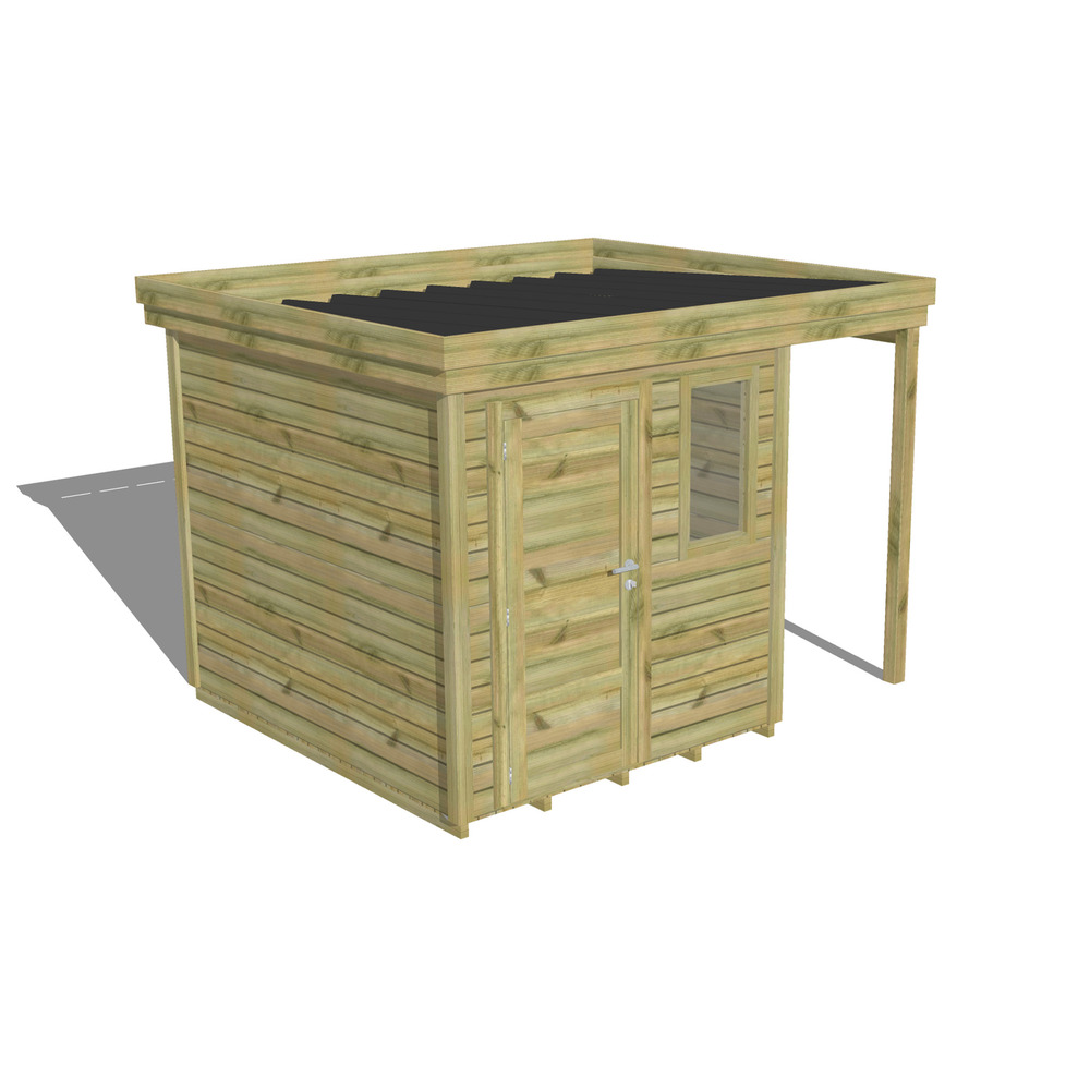 Abri de jardin bois pin traité autoclave 27mm - 3,14x2,64m / 8m2 - bac acier - plancher bois