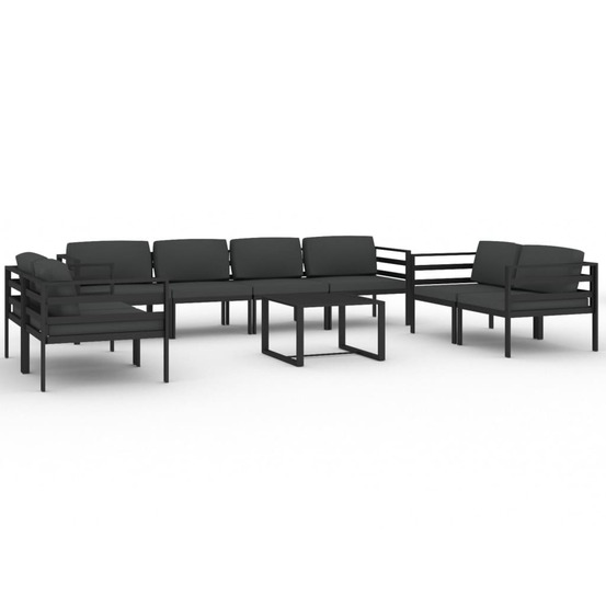 Salon de jardin 9 pcs avec coussins aluminium anthracite