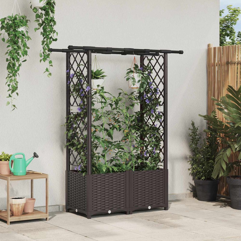 Jardinière surélevée polypropylène treillis latéral toit plat plantes marron 124x40x136cm