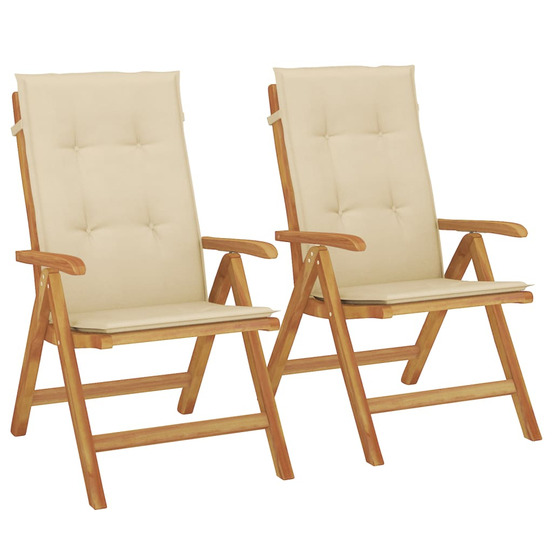 Chaises de jardin inclinables lot de 2 et coussins teck massif