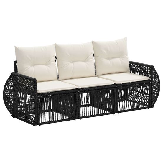 Ensemble de canapé de jardin 3 pc noir et blanc crème polyrotin