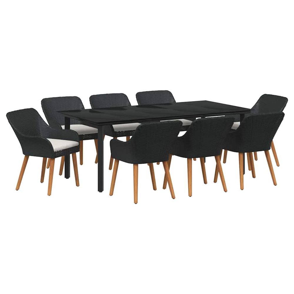 Ensemble de salle à manger pour jardin 9 pc noir polyrotin