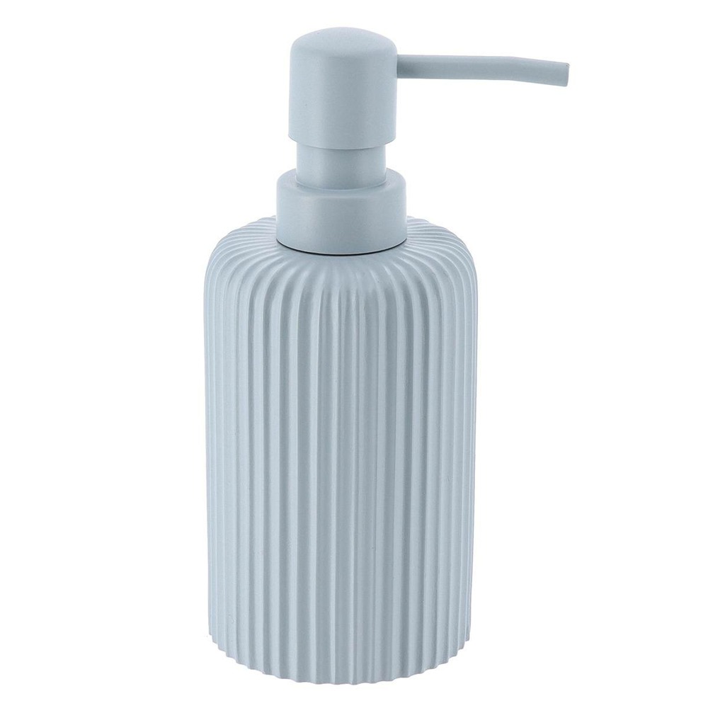 Distributeur a savon arrondi strie polyresine 230 ml - bleu clair