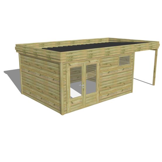 Abri de jardin bois pin traité autoclave 27mm - 6,34x3,44m / 22m2 - bac acier - abri français
