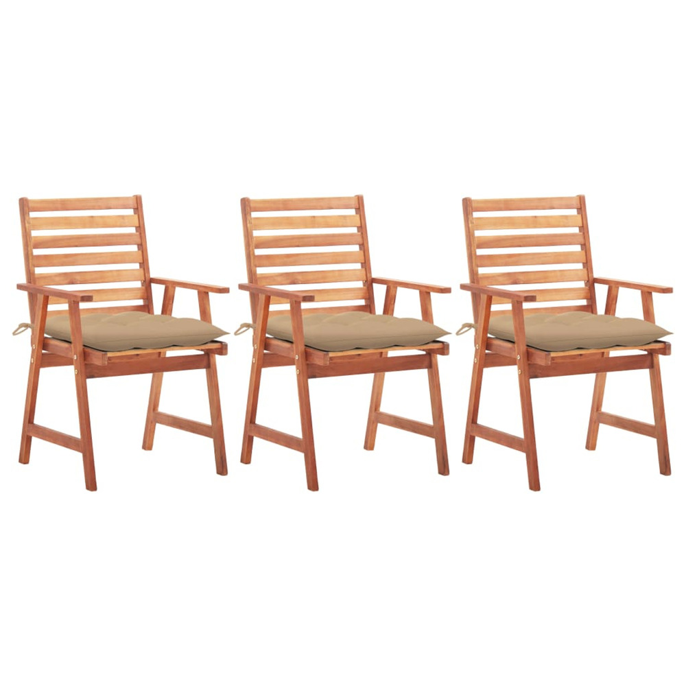 Chaises à manger d'extérieur lot de 3 et coussins acacia massif