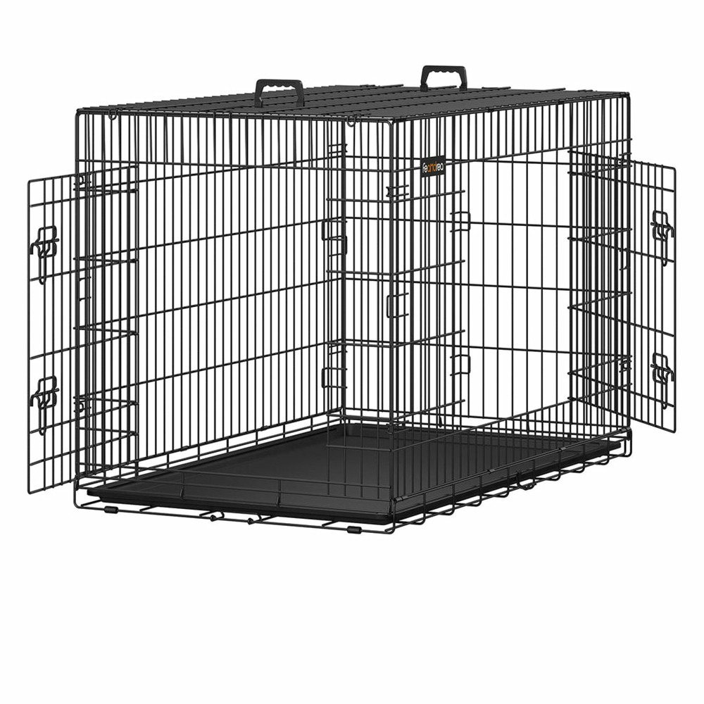 Cage pour chiens 2 portes pliable transportable avec poignées et plateau format xxxl 122 x 76 x 81 cm noir