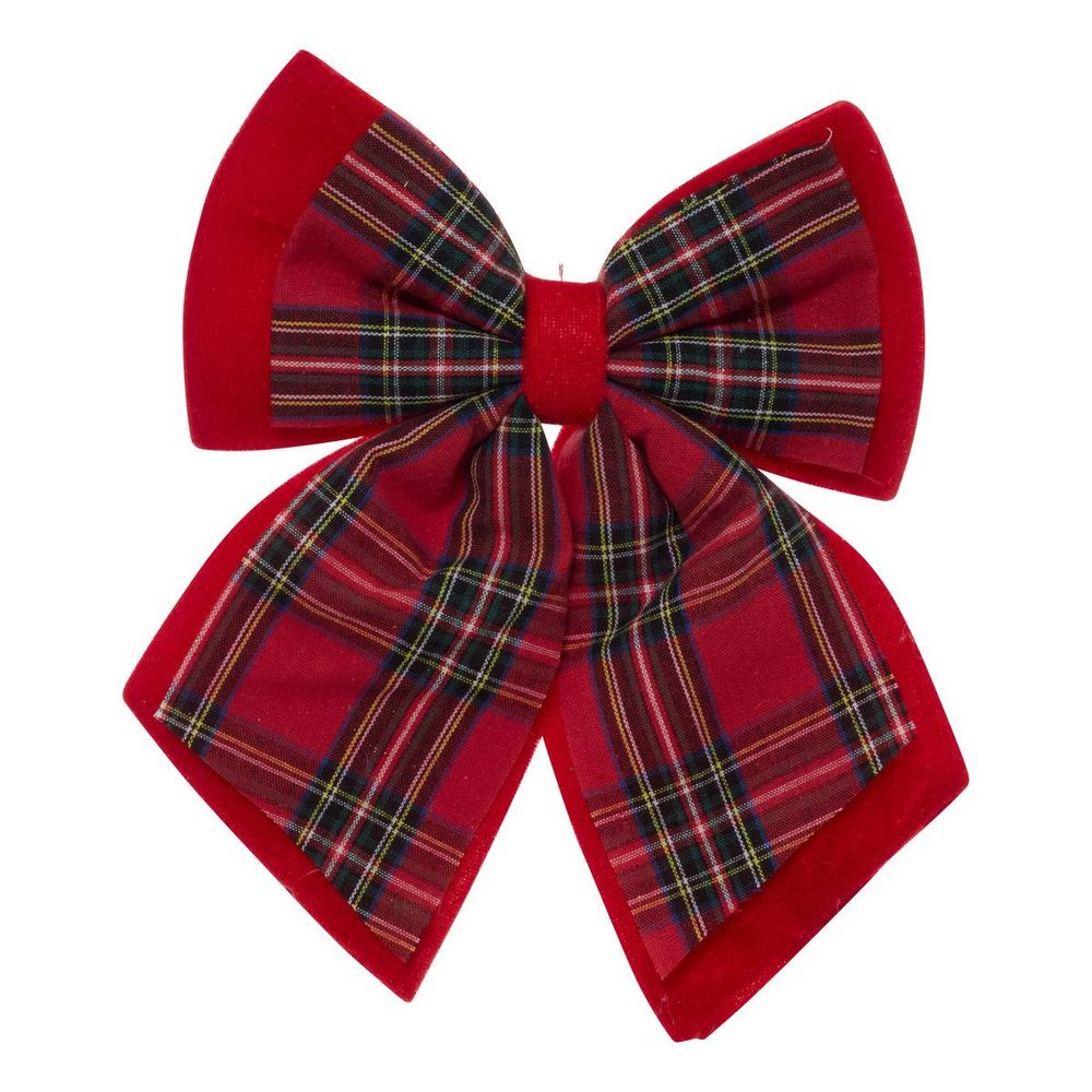 Nœud de sapin en velours tartan rouge 24 x 19 cm