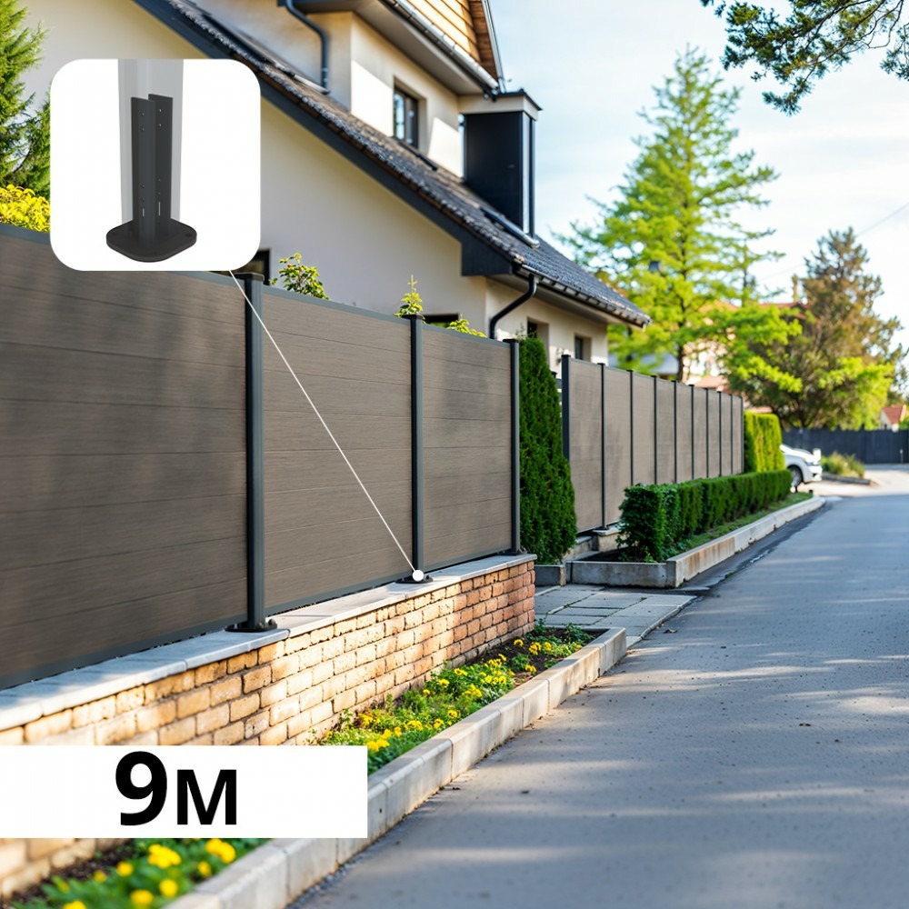 Kit clôture composite sur muret poteau sur platines - cruz argent h-1,2m