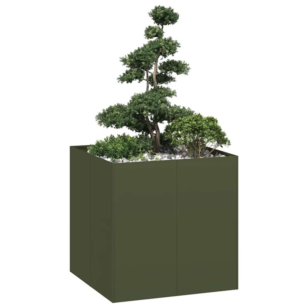Potager surélevé cubique en acier vert olive 80x80x80 cm