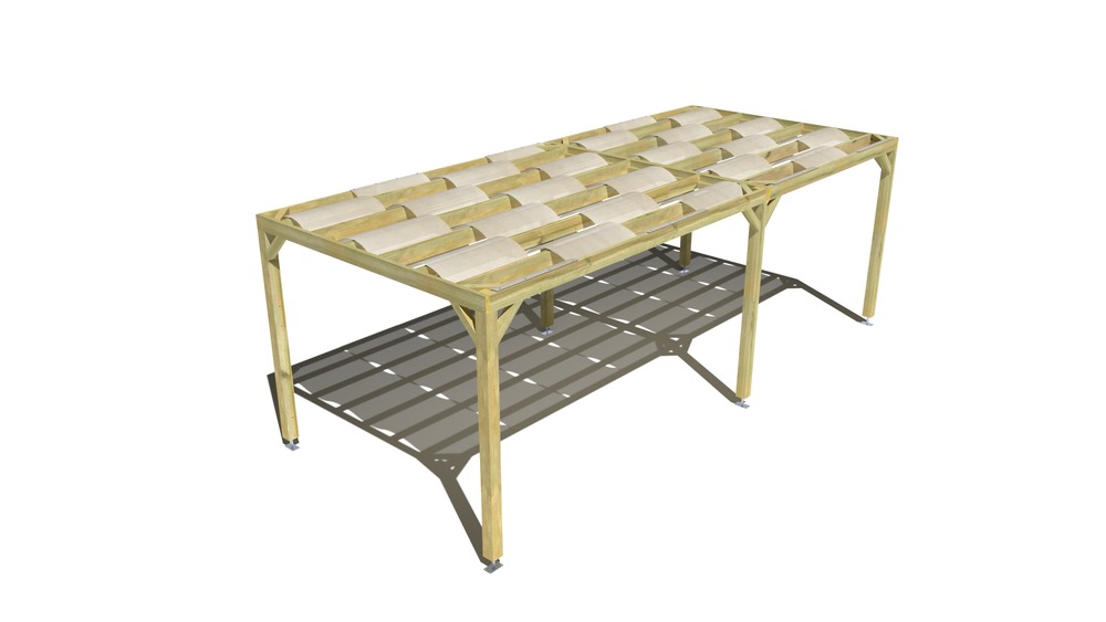Pergola bois • 7m x 3m • indépendante • sens largeur • voilage semi-transparent inclus • livraison comprise
