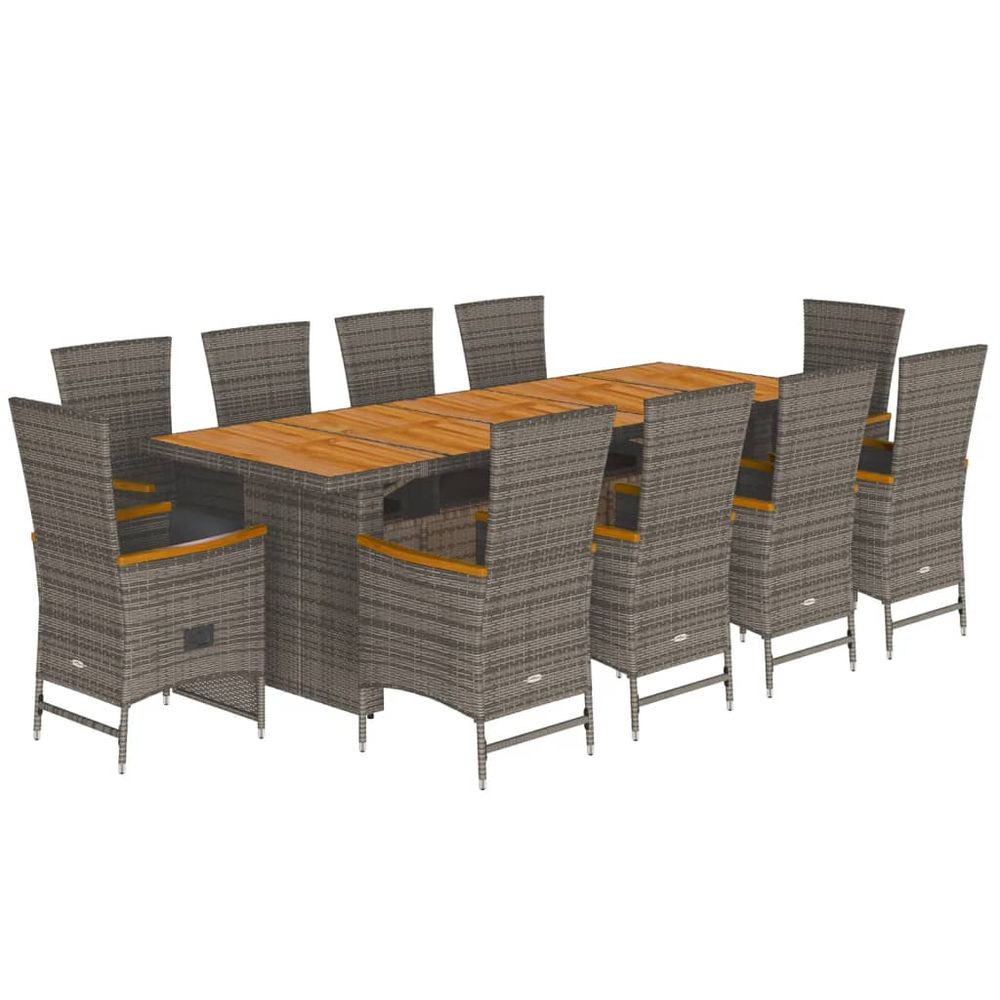 Ensemble à manger de jardin 11pcs avec coussins gris poly rotin