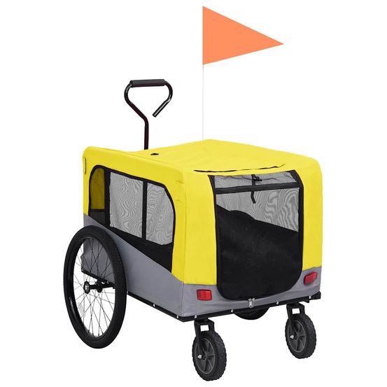 Remorque vélo chien 2-en-1 résistante à l’eau en acier et tissu oxford – jaune et gris