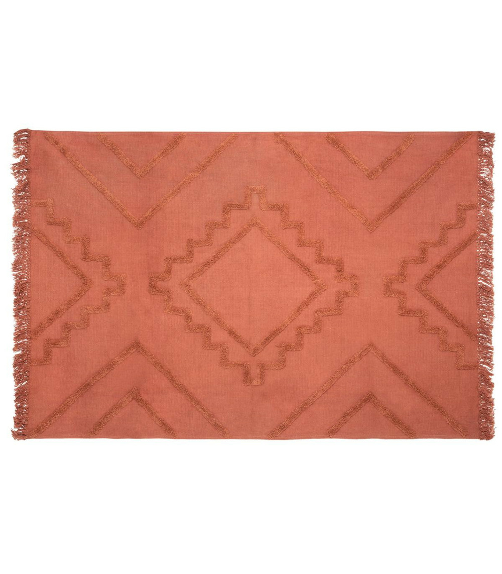 Tapis décoratif en coton terracotta motif tufté 120 x 170 cm