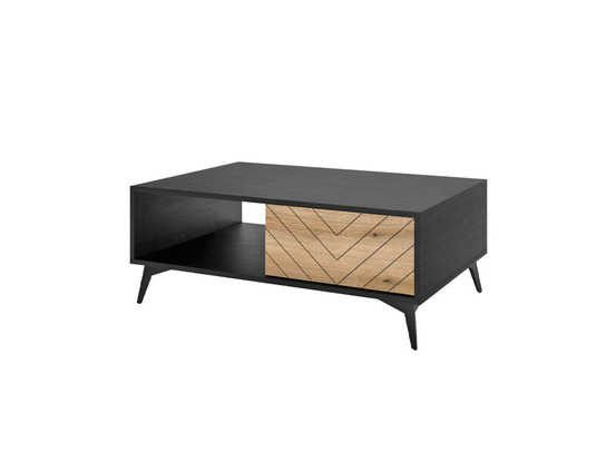 Peter - table basse - effet bois et noir - 2 tiroirs et 1 niche - 104 cm