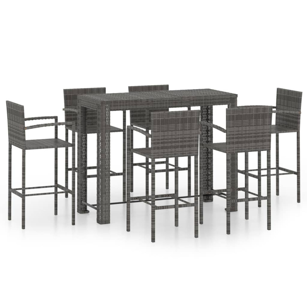 Ensemble de bar d'extérieur 7 pcs accoudoir résine tressée gris