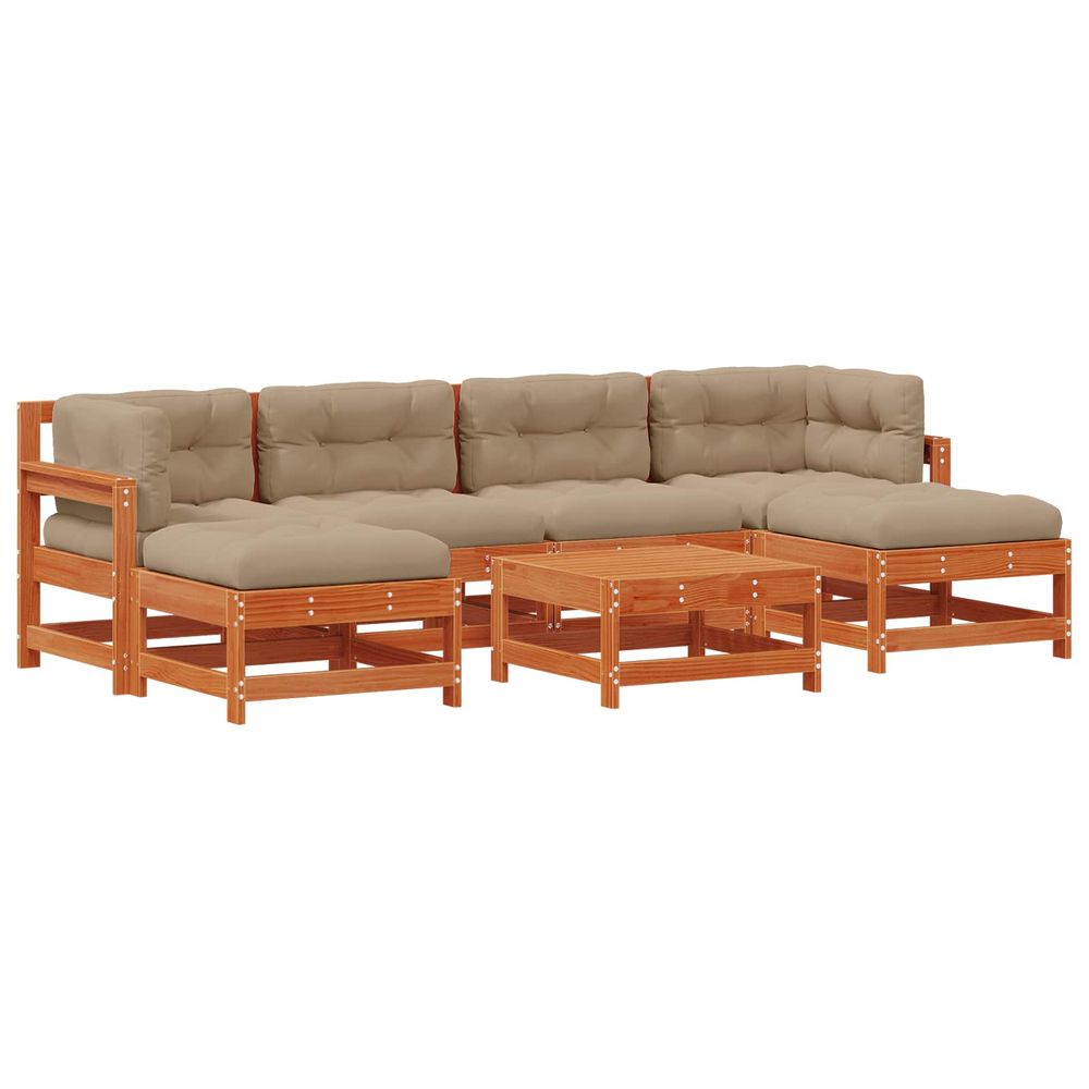 Ensemble de salon de jardin 7 pc brun cire bois de pin massif