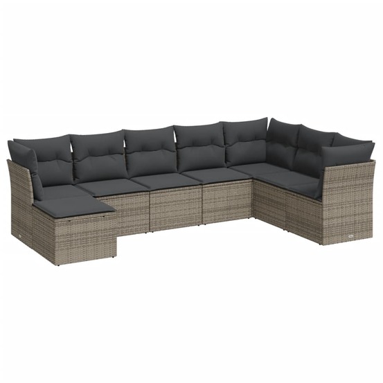 Salon de jardin 8 pcs avec coussins gris résine tressée