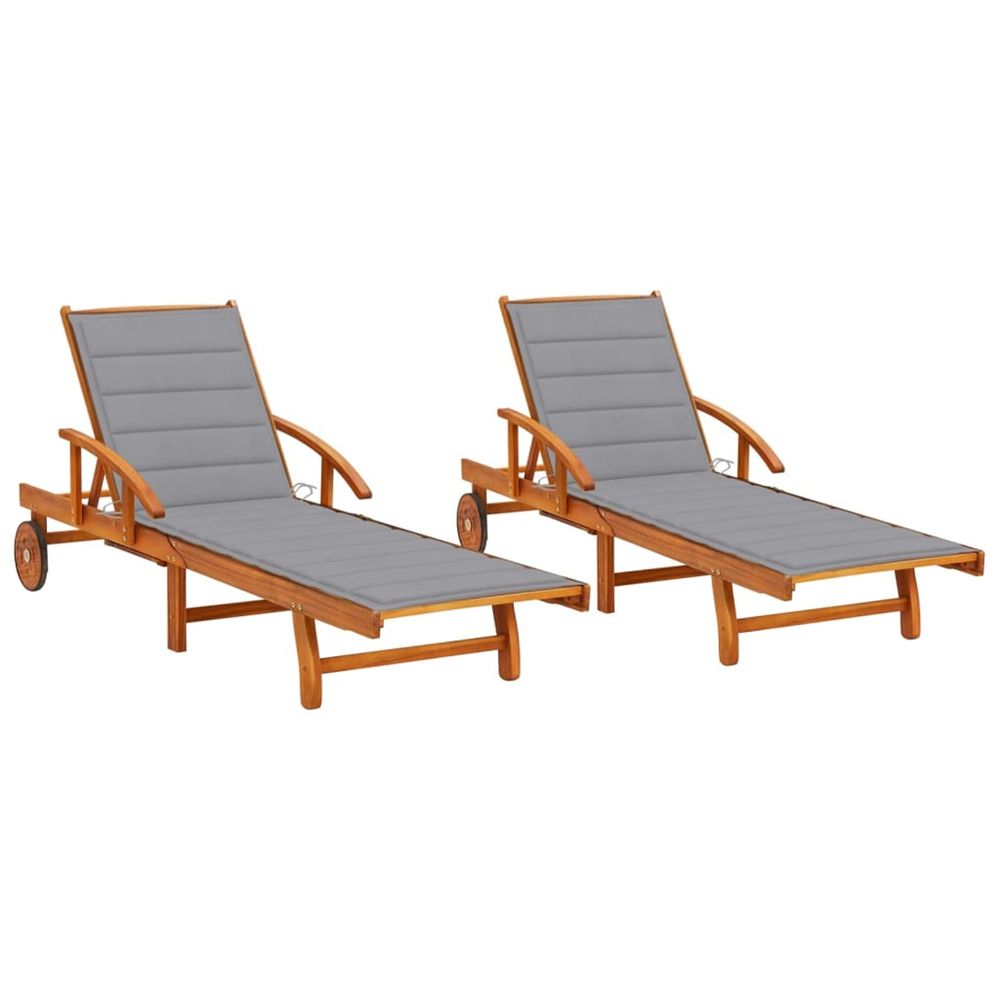 Chaises longues lot de 2 avec coussins bois d'acacia solide