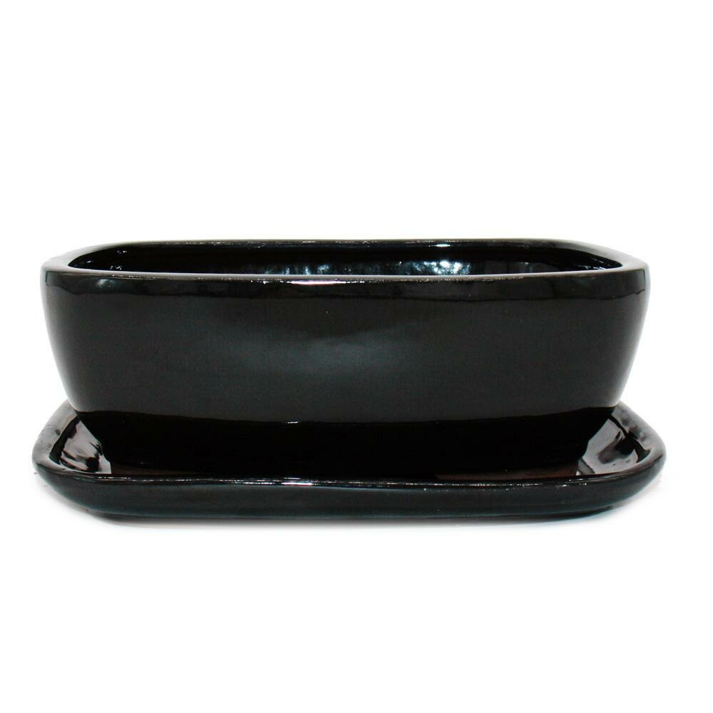 Bonsai-schale mit unterteller gr. 4 schwarz anthrazit rechteckig modell gb5 l 26cm b 20cm h 9cm