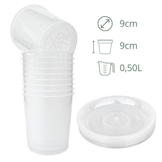 Lot x10 pots transparents - pot de 9cm - pots avec soucoupes adaptées